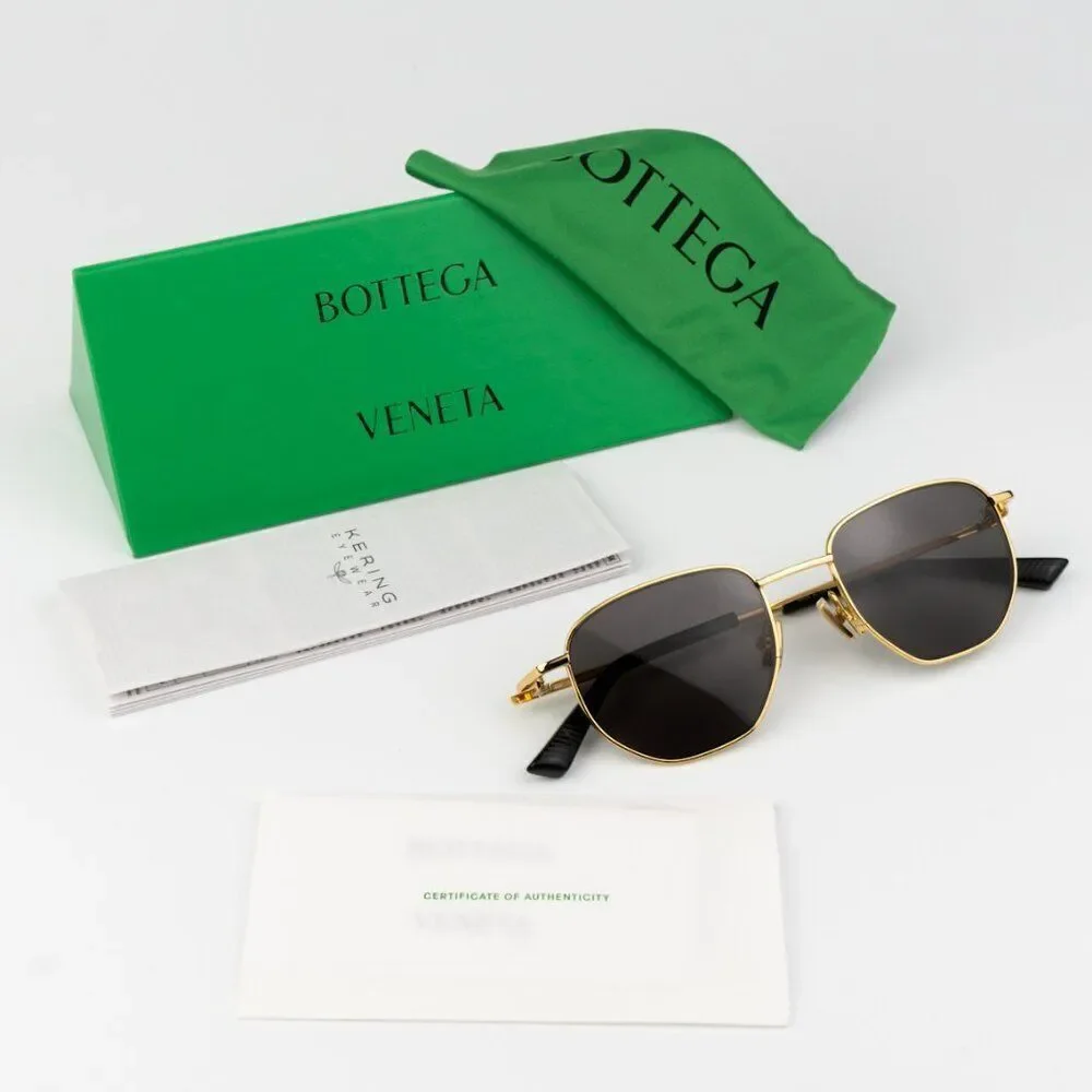 NEW Bottega Veneta BV1301S 001 Gold Grey Split Panthos Unisex Sunglasses